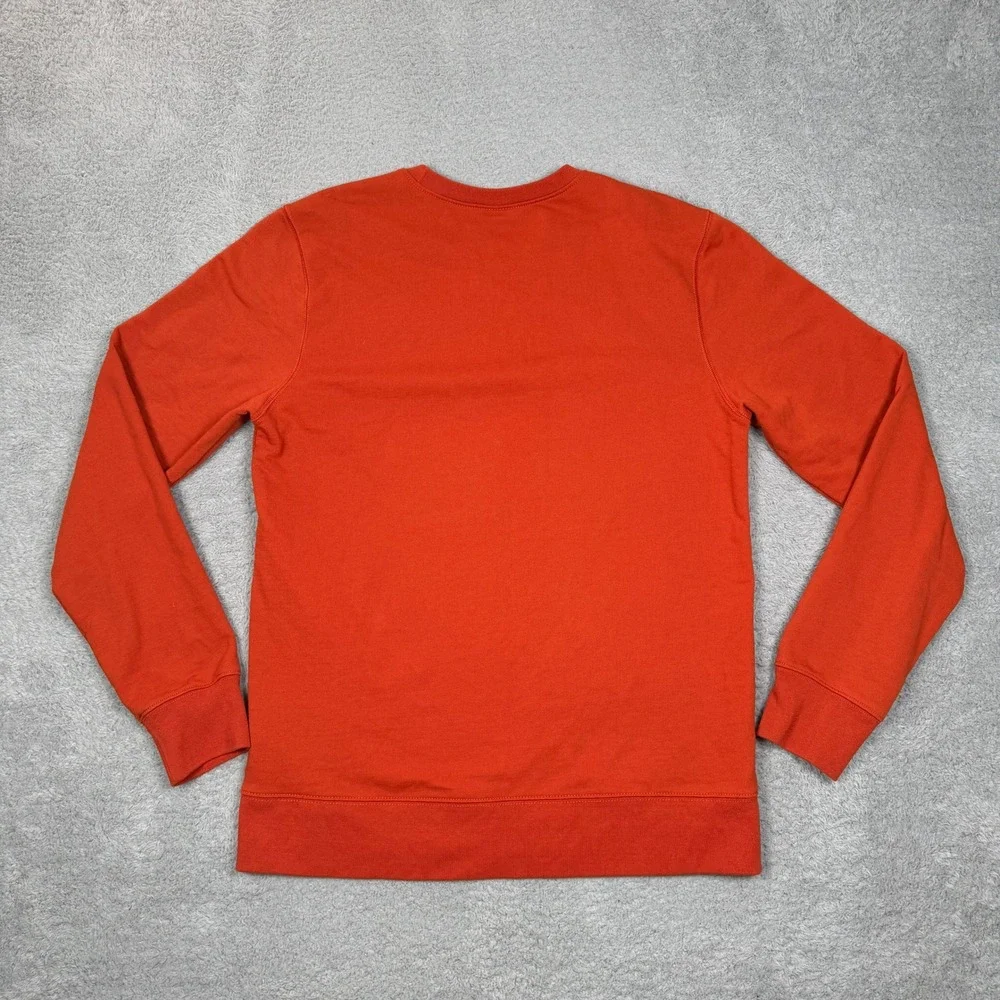 The North Face Mens Orange Crewneck Fleece Lined Logo Patch Sweatshirt Large EUC